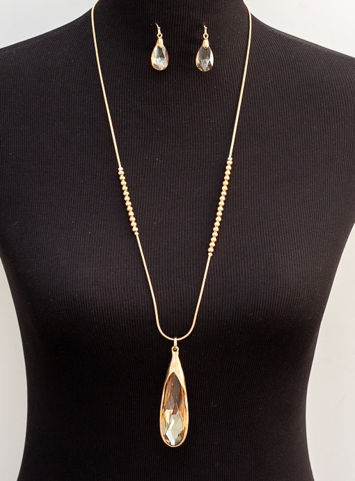 Gold Chain And Champagne Crystal Necklace And Earring Set - Just Style LA