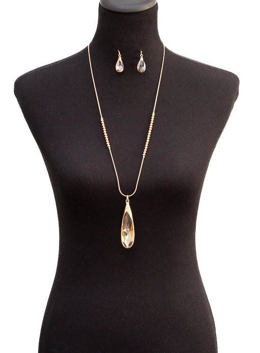 Gold Chain And Champagne Crystal Necklace And Earring Set - Just Style LA