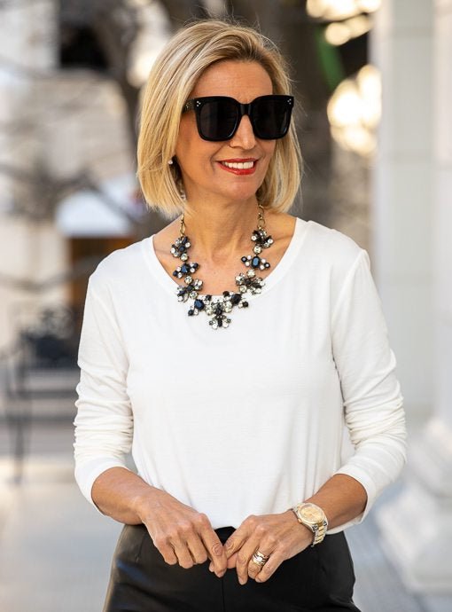 Black And Gunmetal Gray Stone Statement Necklace - Just Style LA