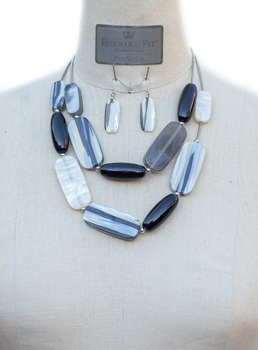 Black Ivory Gray Chunky Bead Necklace And Earring Set - Just Style LA