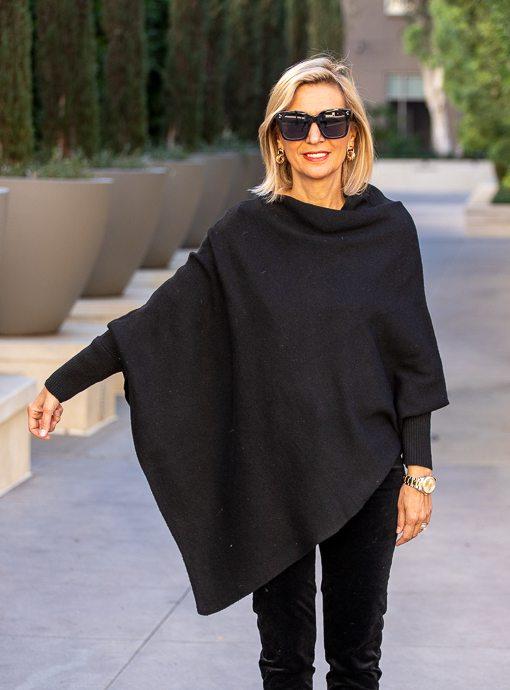 Black Pull On Poncho With Sleeves - Just Style LA