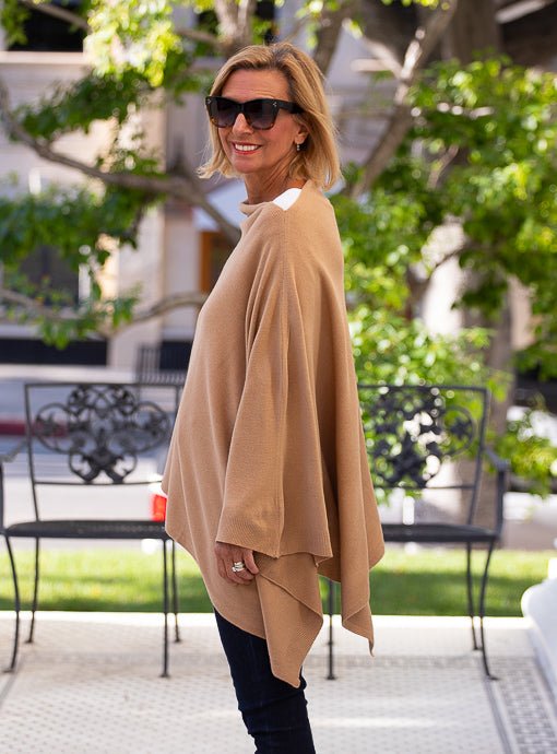 Camel Pull On Poncho - Just Style LA