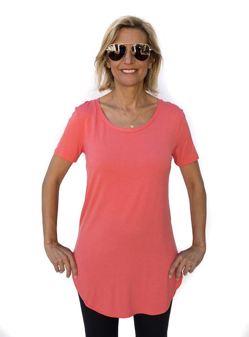 Coral Round Neck Short Sleeve Top - Just Style LA