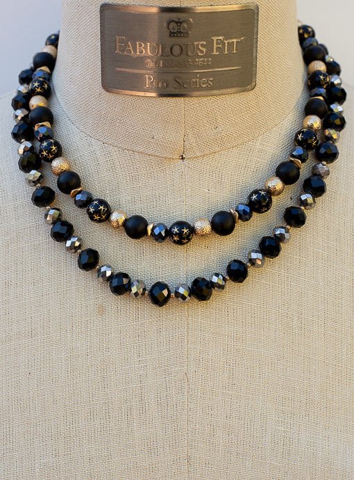 Double Layer Black Gold Antique Silver Novelty Bead Necklace - Just Style LA