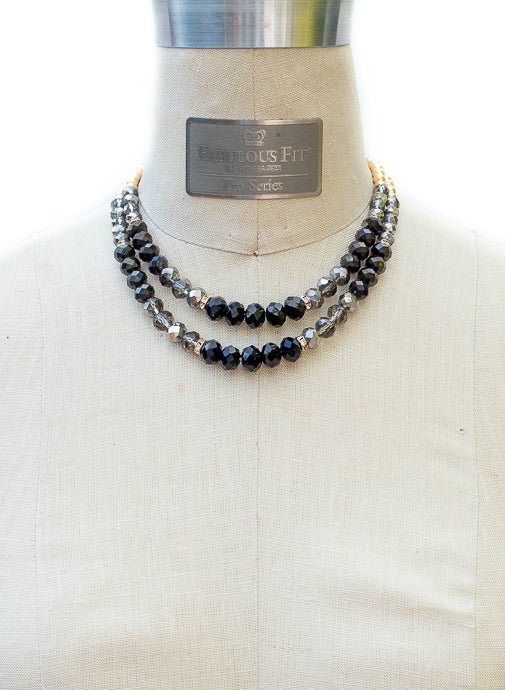 Double Layer Gold Antique Silver Black Bead Necklace - Just Style LA