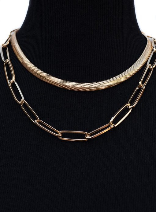 Double Layer Gold Chain Link Necklace Set - Just Style LA