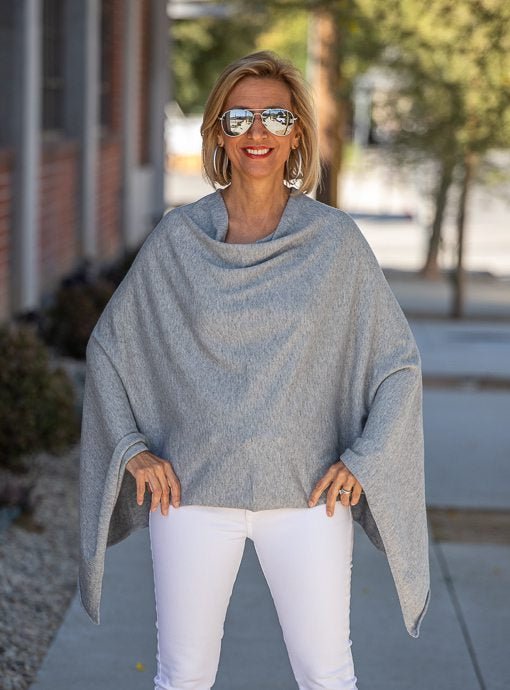 Heather Gray Pull On Poncho - Just Style LA