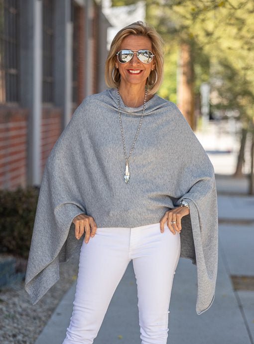 Heather Gray Pull On Poncho - Just Style LA