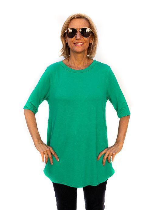 Kelly Green Round Neck Elbow Length Top - Just Style LA