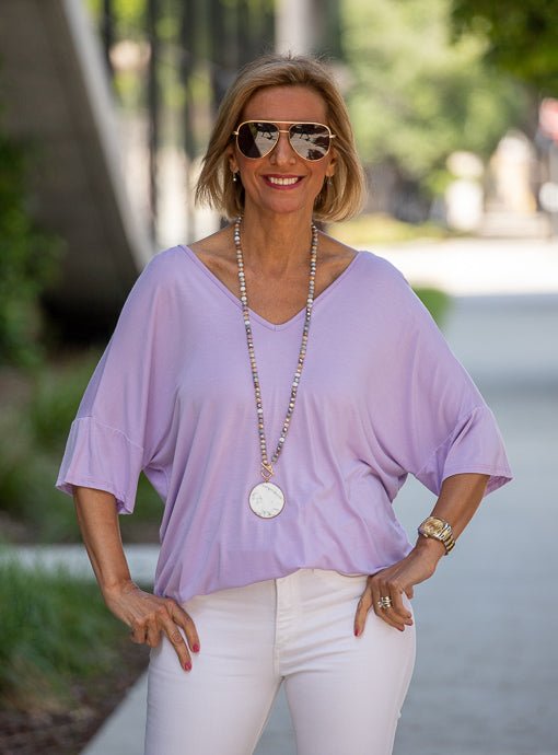 Lavender Jersey Knit Oversized V Neck top - Just Style LA
