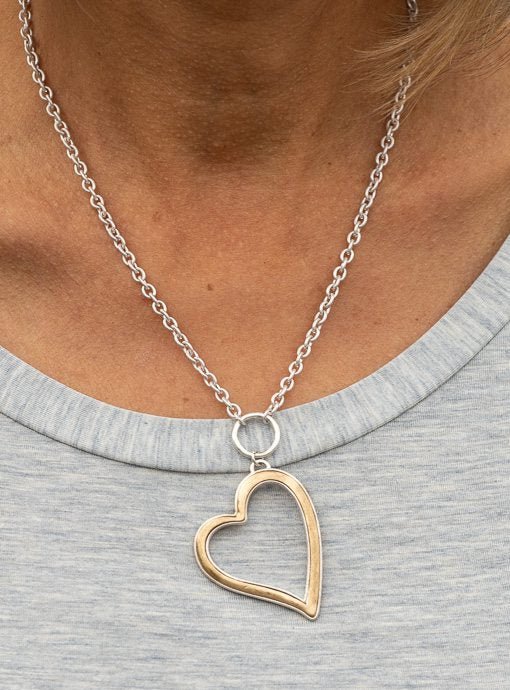 Matte Silver And Gold Heart Necklace - Just Style LA