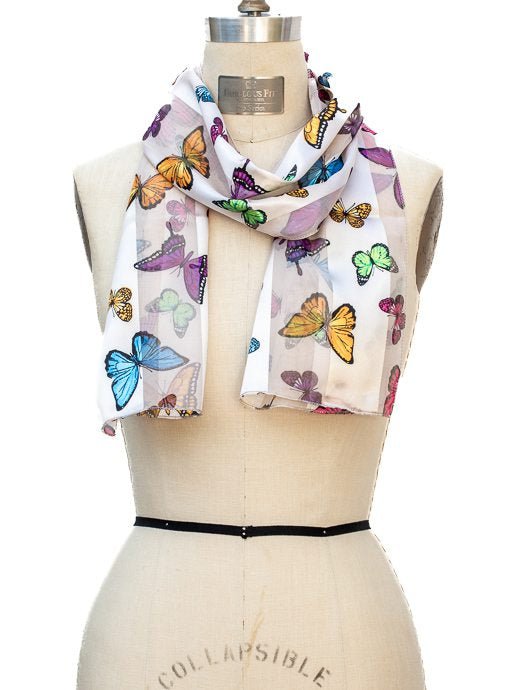 Multi Color Butterfly Print Burnout Scarf - Just Style LA