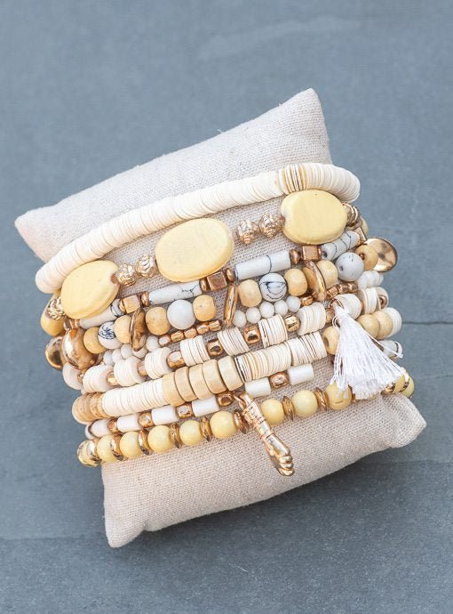 Multi Layered Cream Gold Bracelet Set - Just Style LA
