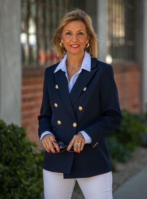 Navy Double Breasted Blazer With Gold Buttons - Just Style LA