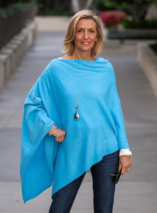 Ocean Blue Pull On Poncho - Just Style LA