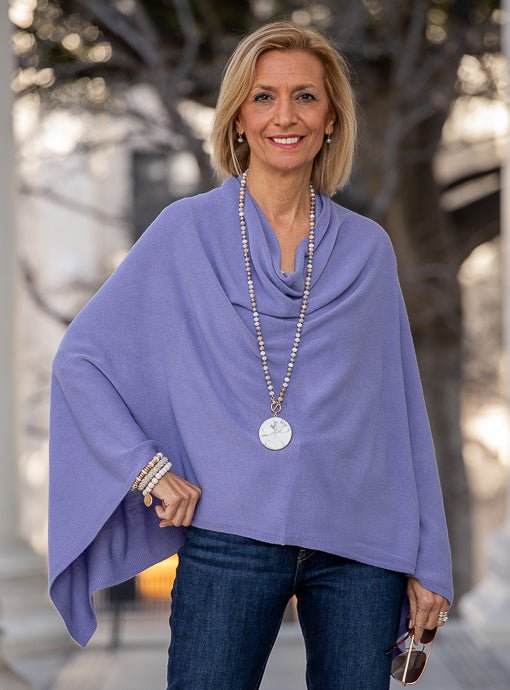 Periwinkle Pull On Poncho - Just Style LA