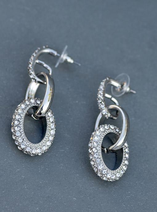Silver And Faux Rhinestone Link Earrings - Just Style LA