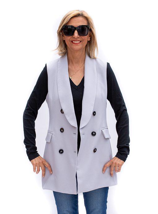 Silver Double Breasted Sleeveless Blazer Vest - Just Style LA