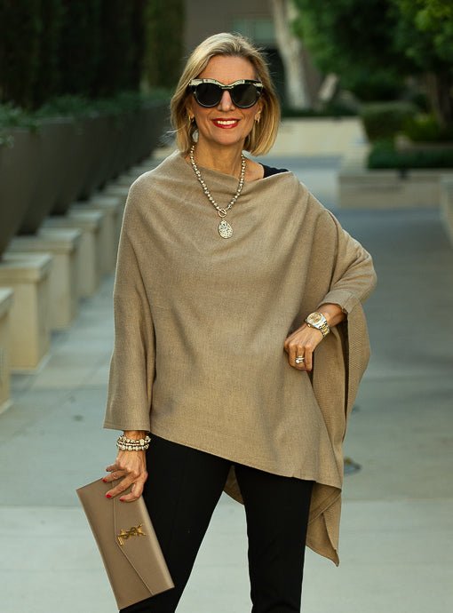 Taupe Pull On Poncho - Just Style LA