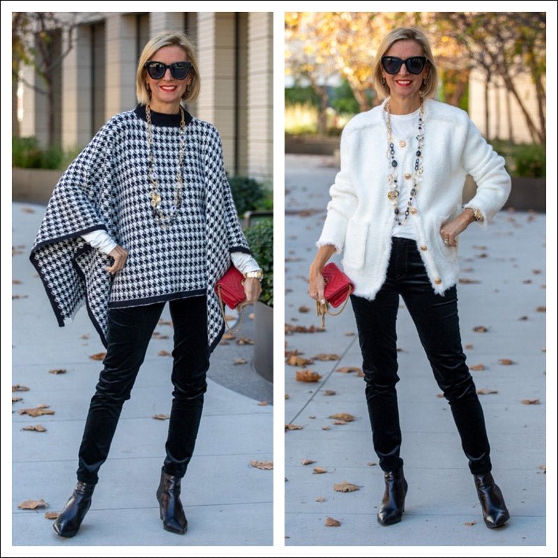 A Classic Houndstooth Poncho And A Winter White Knit Jacket - Just Style LA