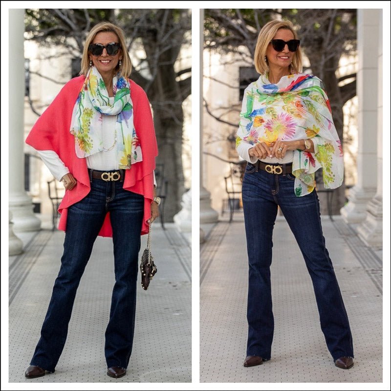 A New Coral Cape Vest And A Colorful Scarf - Just Style LA