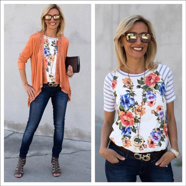 A New Floral Stripe T-Shirt Mixed With Our Mango Jacket - Just Style LA