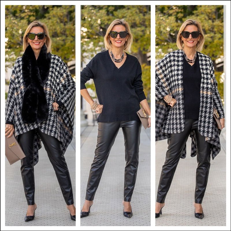 A New Houndstooth Poncho Combined With Faux Fur - Just Style LA