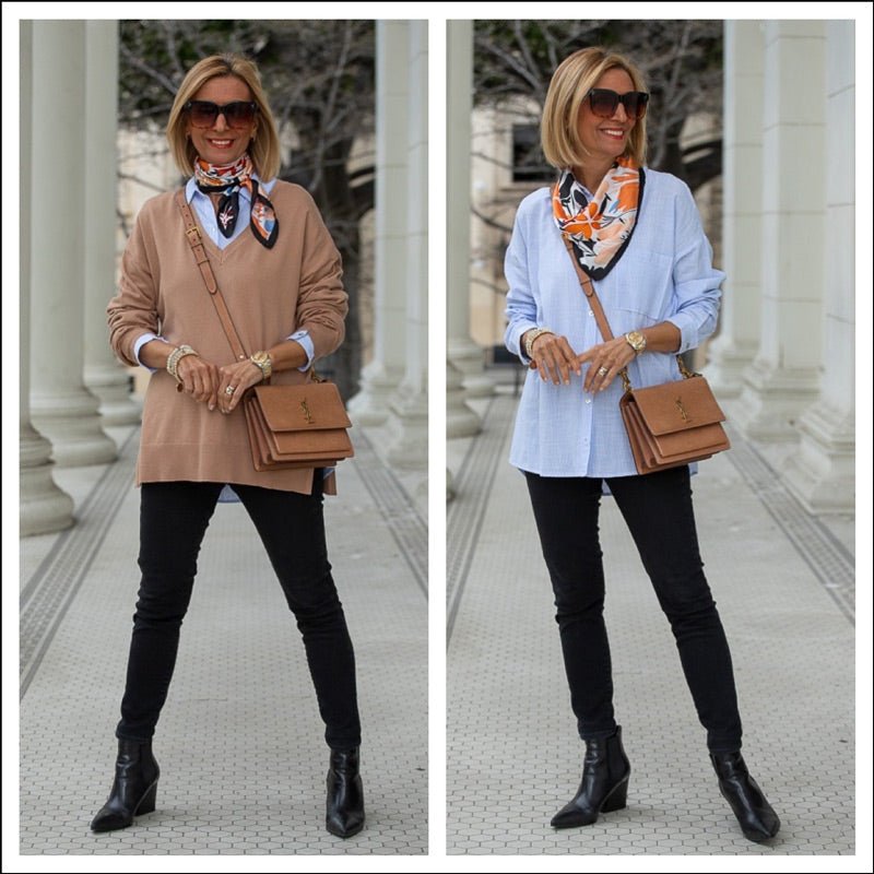 A Sweater,  Shirt And Neck Scarf For The Perfect Combo - Just Style LA