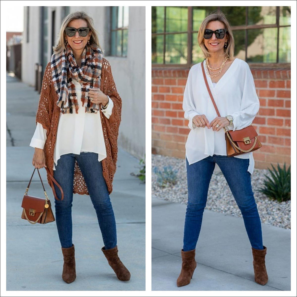 A Transitional Look With Our Cinnamon Crochet Cardigan – Just Style LA