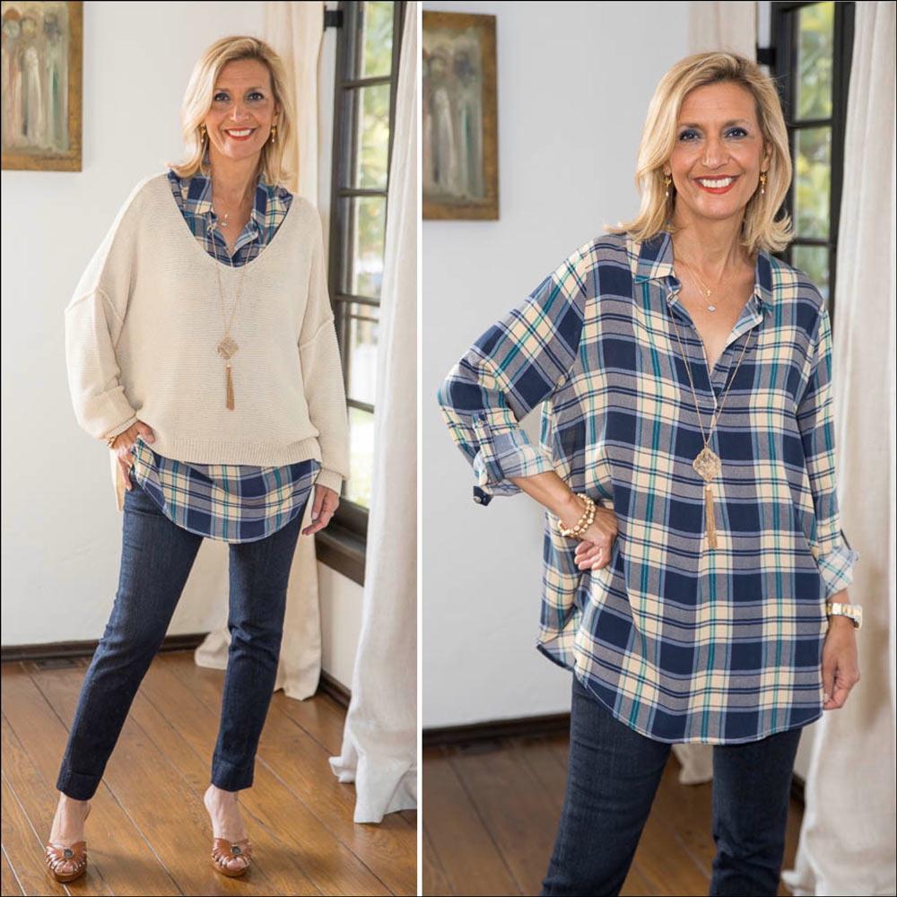 At Home Look With A Sweater And Shirt Combo - Just Style LA