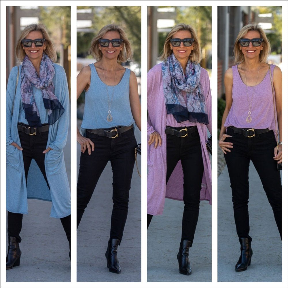 Blue And Lilac Cardigan And Tank Top Sets - Just Style LA