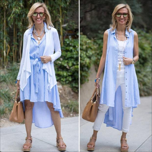 Blue White Stripe Shirt Dress Styled Two Ways - Just Style LA
