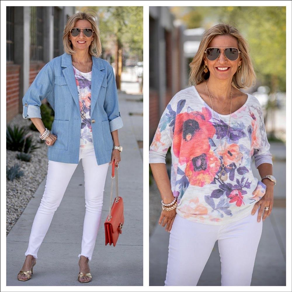 Chambray Blue Mixed With White And Florals - Just Style LA