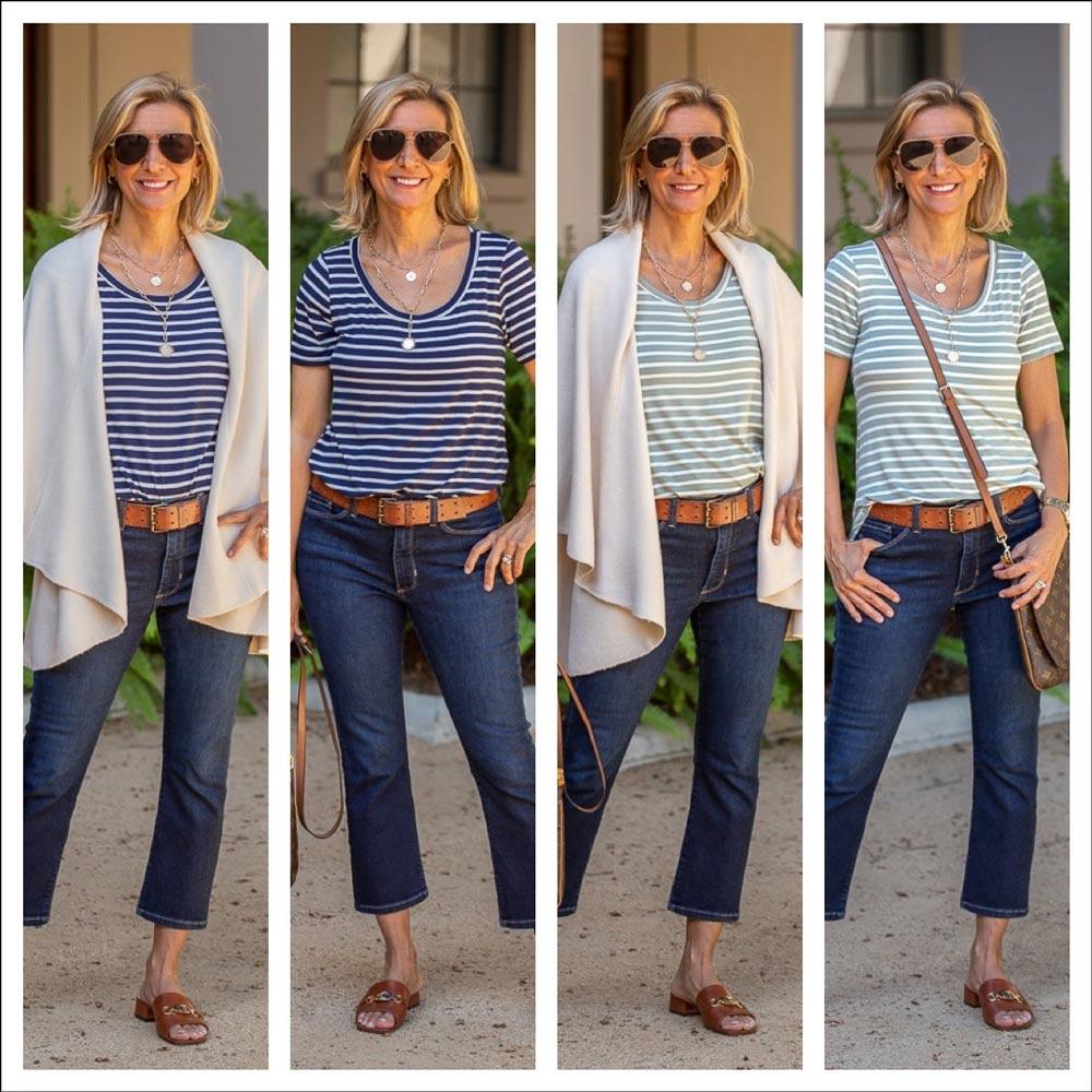 Cream Cape Vest And Two Stripe Tops - Just Style LA