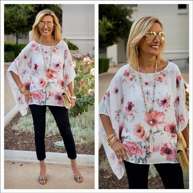 Date Night Wearing Our Garden Of Roses Poncho Blouse - Just Style LA