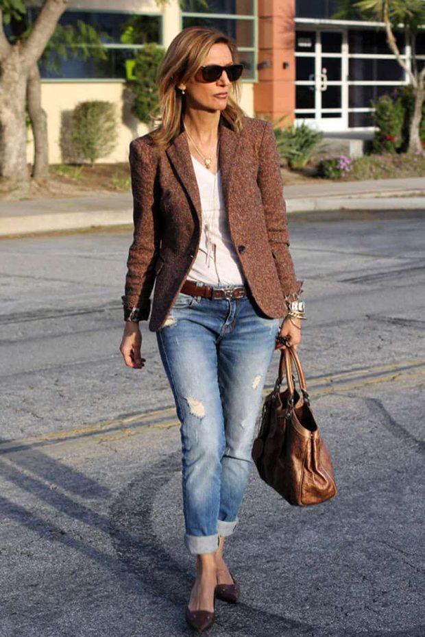 Menswear Inspired Womens Sophia Jacket In Brown Tweed - Just Style LA