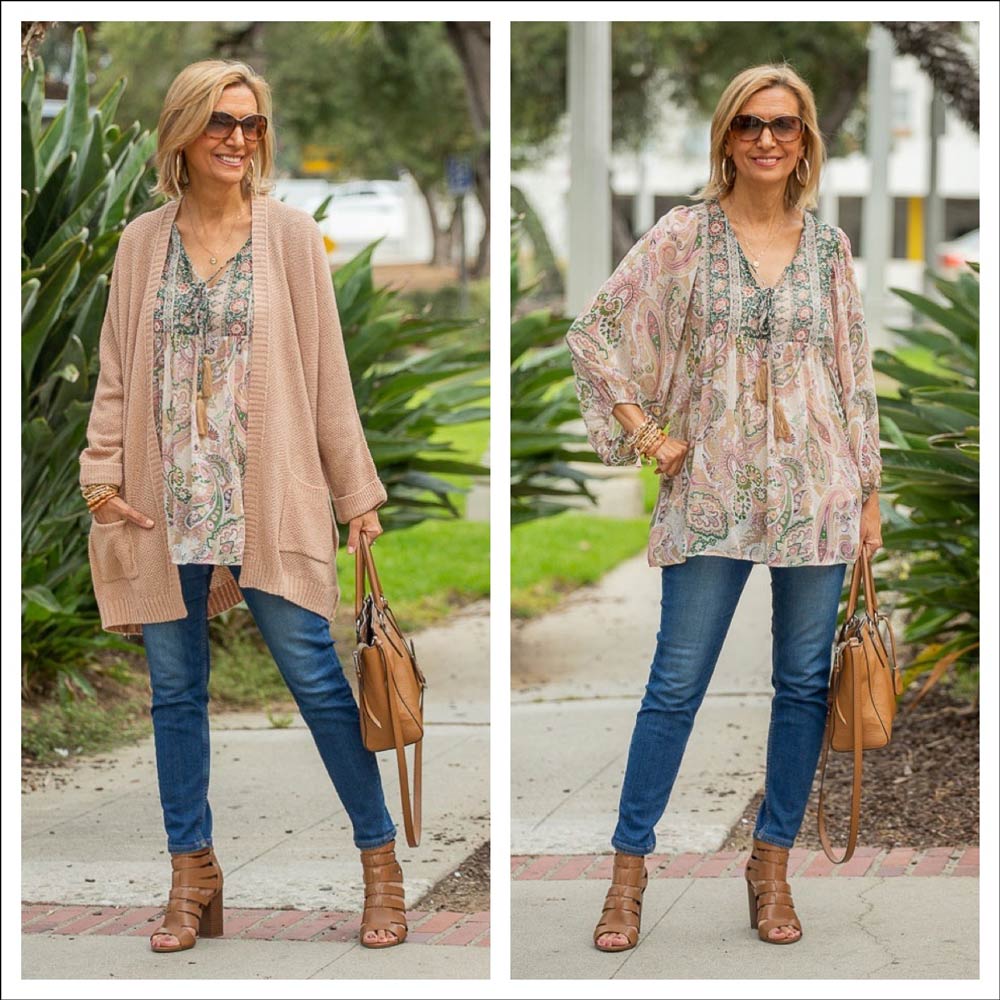 Mixing A Cardigan With A Boho Peasant Blouse - Just Style LA