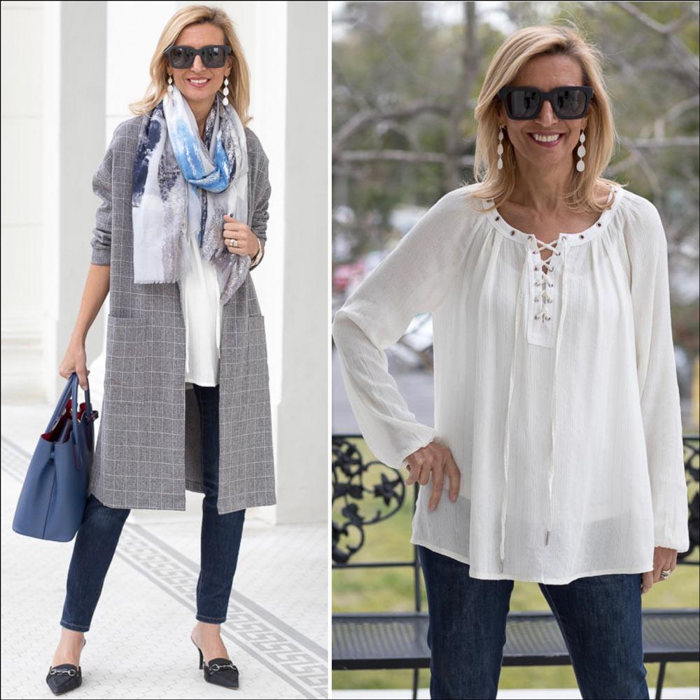 Mixing Patterns In Gray Ivory Blue And Silver - Just Style LA