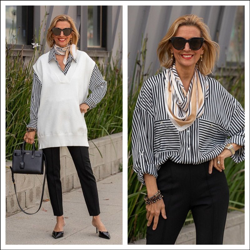 Mixing Stripe Patterns In Black And Ivory - Just Style LA