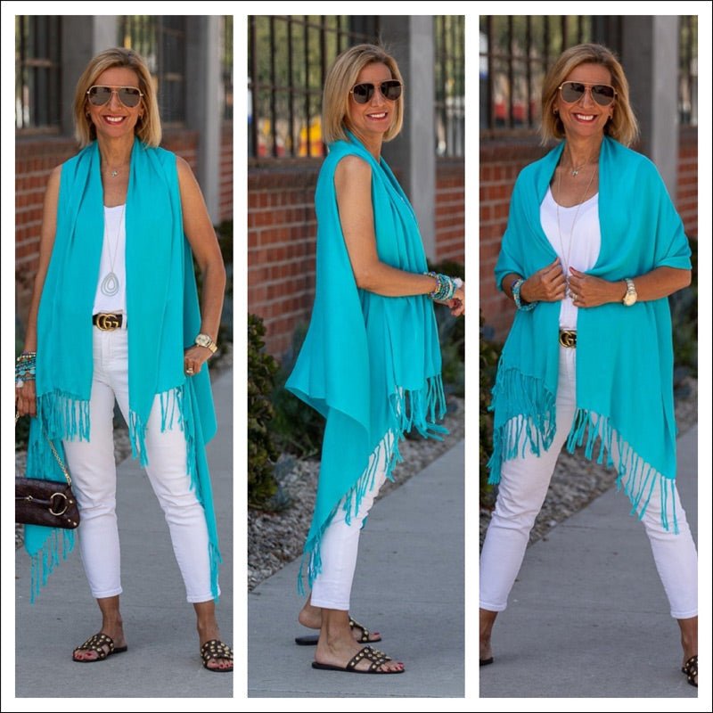 New Multi Functional Turquoise Shawl Vest For Women - Just Style LA