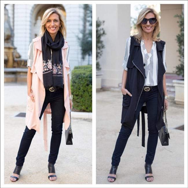 Our Blush And Black Long Belted Moto Vests - Just Style LA