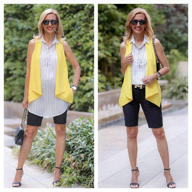 Our Canary Yellow Vest And Stripe Lace Up Tunic - Just Style LA