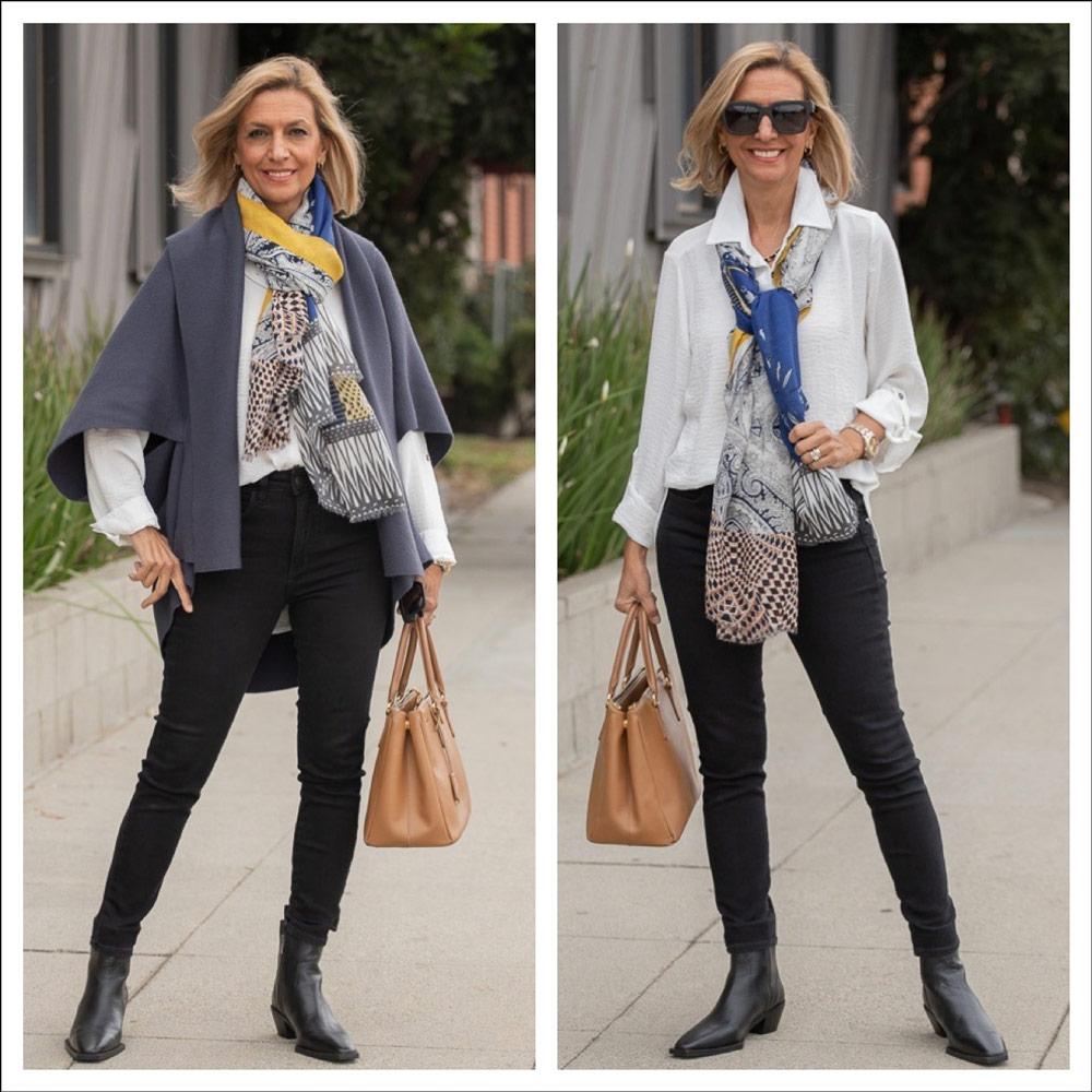 Our Cocoon Cape Cardigan Styled With A White Shirt - Just Style LA