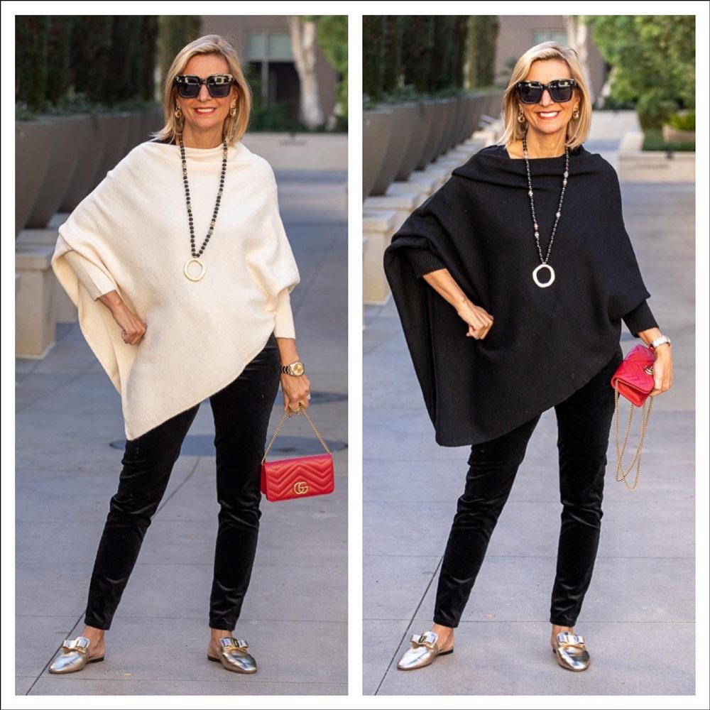 Our Cream And Black Pull On Ponchos With Sleeves - Just Style LA
