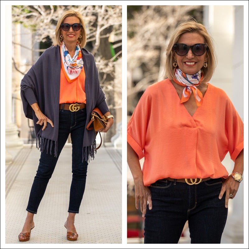 Our Lightweight Shrug Cardigan With A Pop Of Orange - Just Style LA
