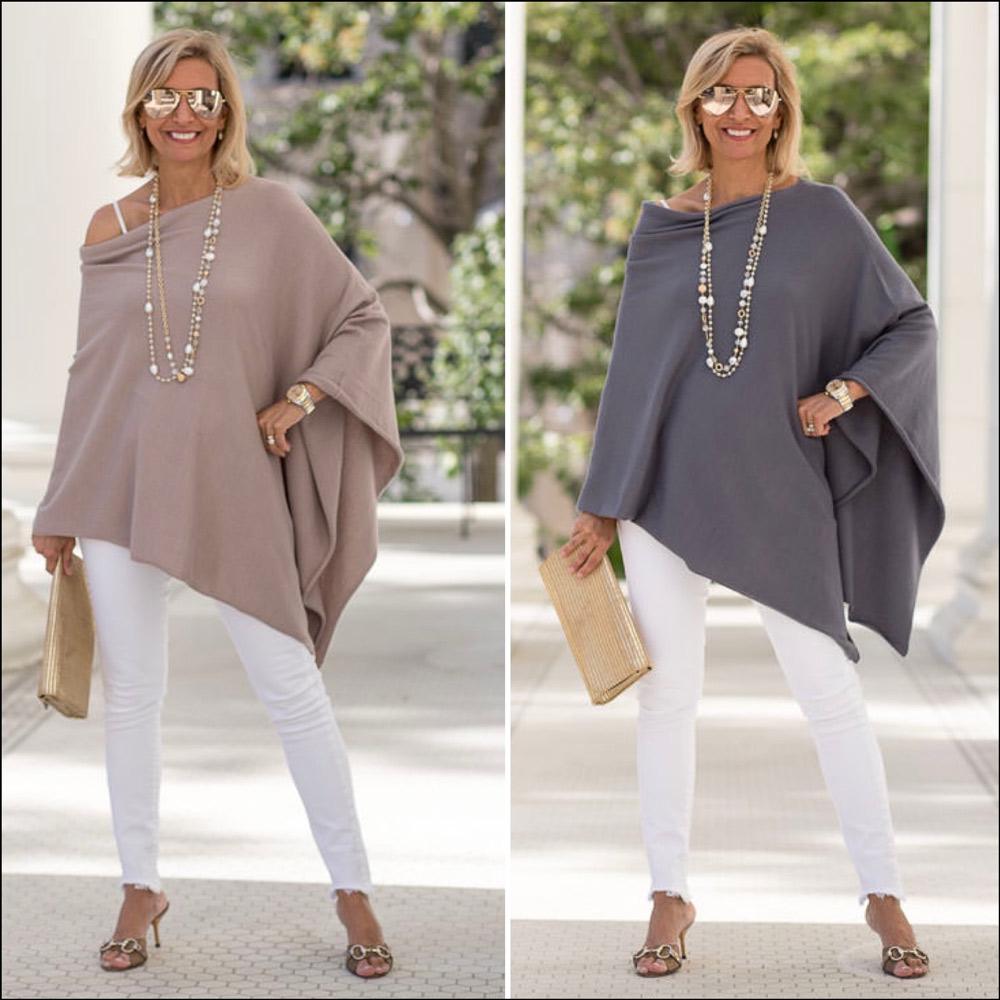 Our Mocha And Blue Gray Pull On Ponchos - Just Style LA