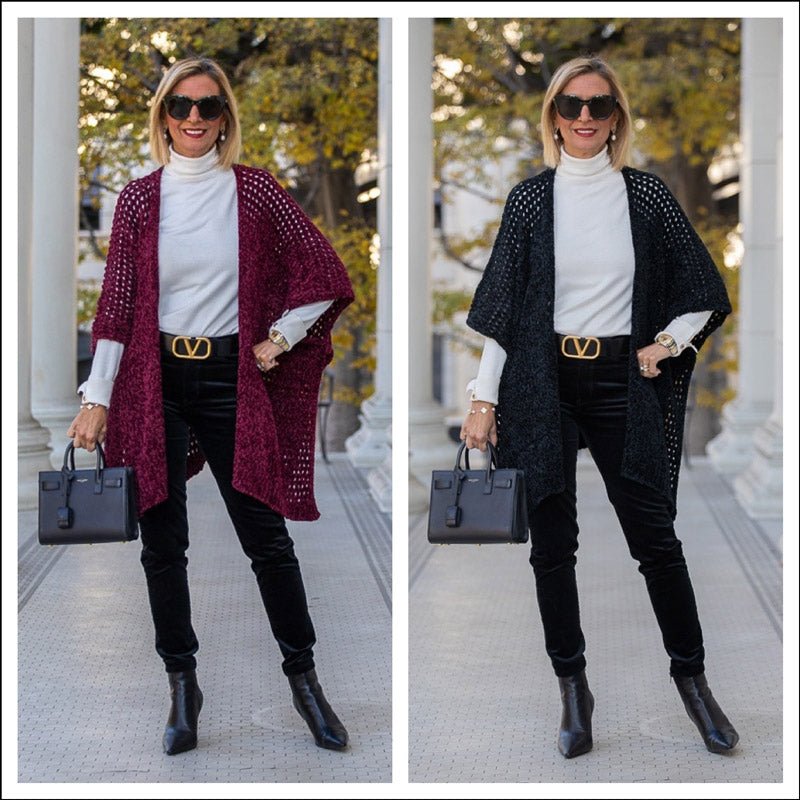 Our New Burgundy And Black Chenille Poncho Cardigans - Just Style LA