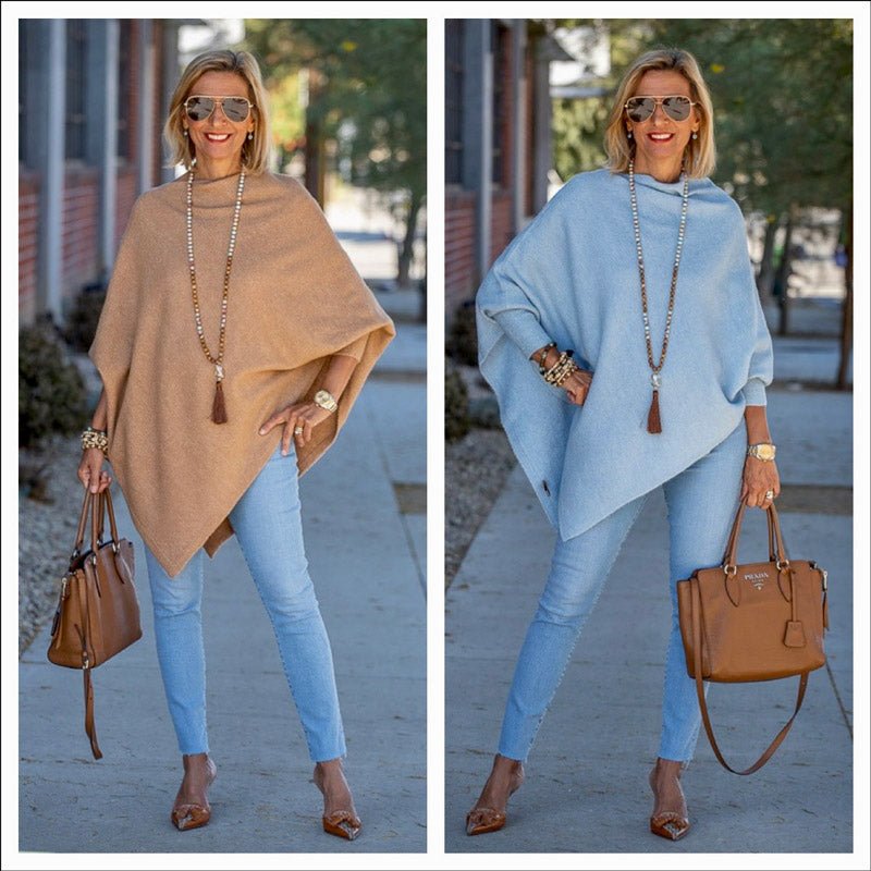 Our New Camel And Baby blue Pull On Ponchos With Sleeves - Just Style LA