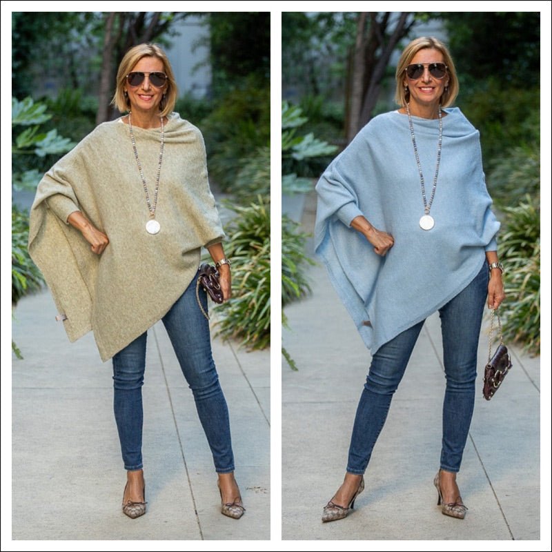 Our New Sage And Baby Blue Pull On Ponchos With Sleeves - Just Style LA