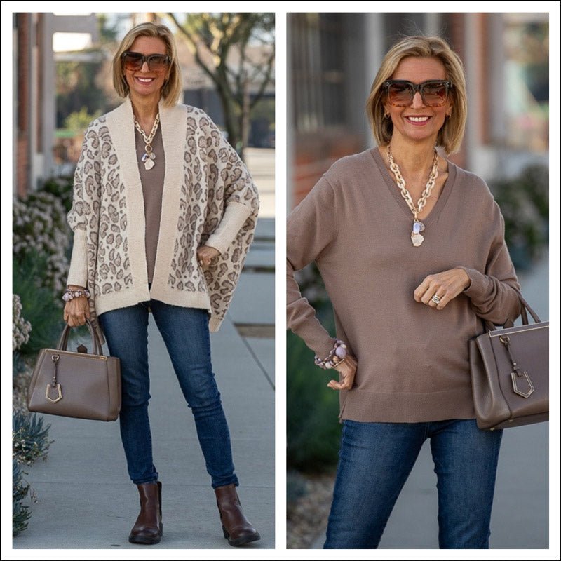 Our New Taupe And Cream Leopard Cape Cardigan - Just Style LA